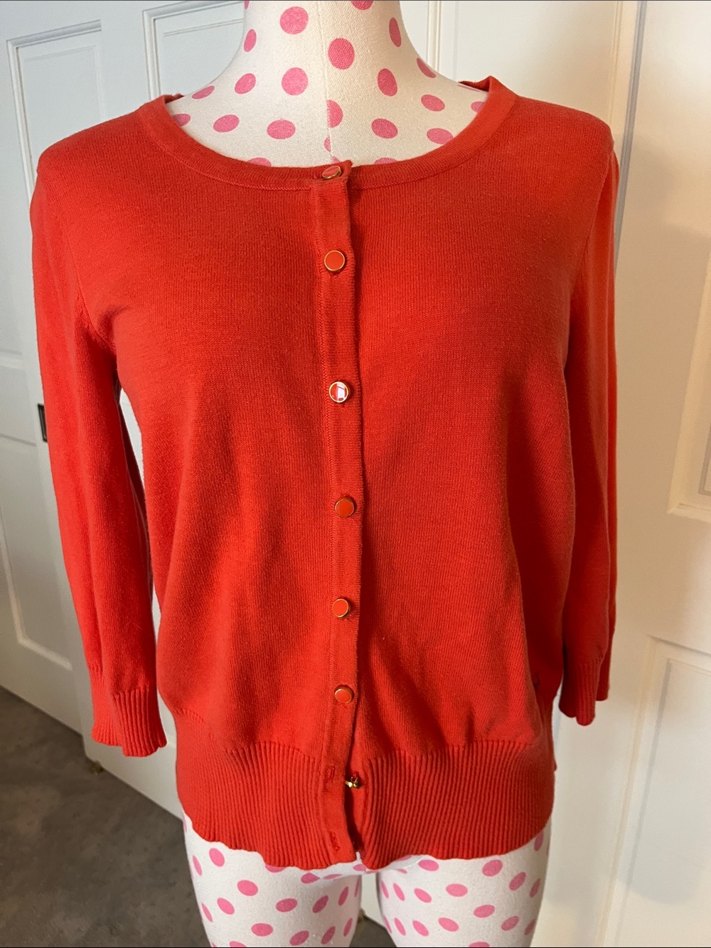 AB Studio Women's Button-Front Crewneck Cardigan - coral
